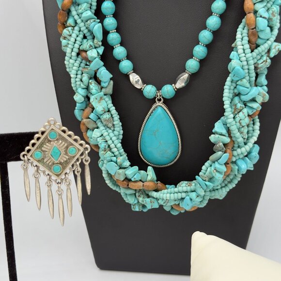 Chico's Costume Jewelry Lot Faux Turquoise Beaded Necklaces Layering Pieces - Picture 6 of 16